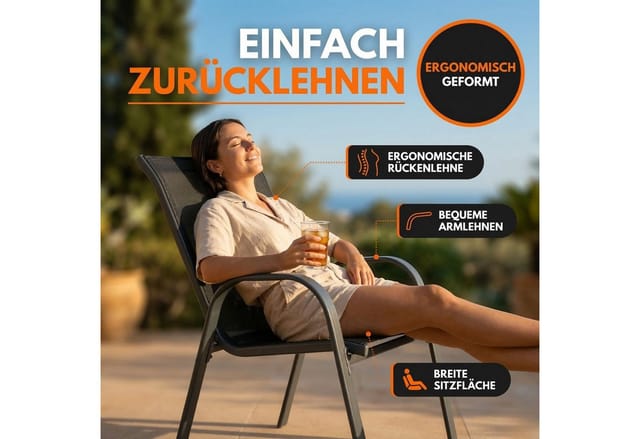 Gartenstühle 2er Set Kuba – Gartenstühle Stapelbar mit robustem Metallgestell und hoher Belastbarkeit – bequeme Stapelstühle auch als Terrassenstühle