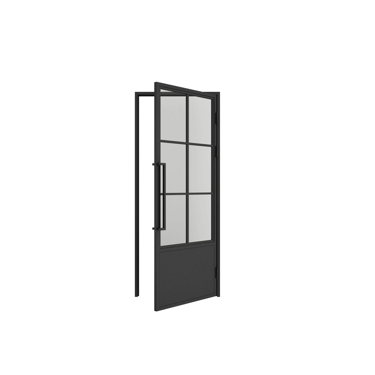 inova Loft Glastür 834 x 1972 mm Klarglas 6 Felder Kickplatte DIN Rechts Komplettset Beschlag in Schwarz mit Griffstange und Zarge