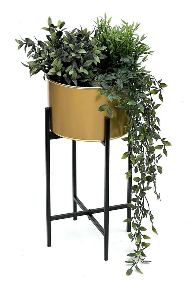 Dandibo - Blumenhocker mit Topf Gold Metall Schwarz 50 cm Blumenständer 96527 Pflanzenständer Blumensäule Modern Pflanzenhocker