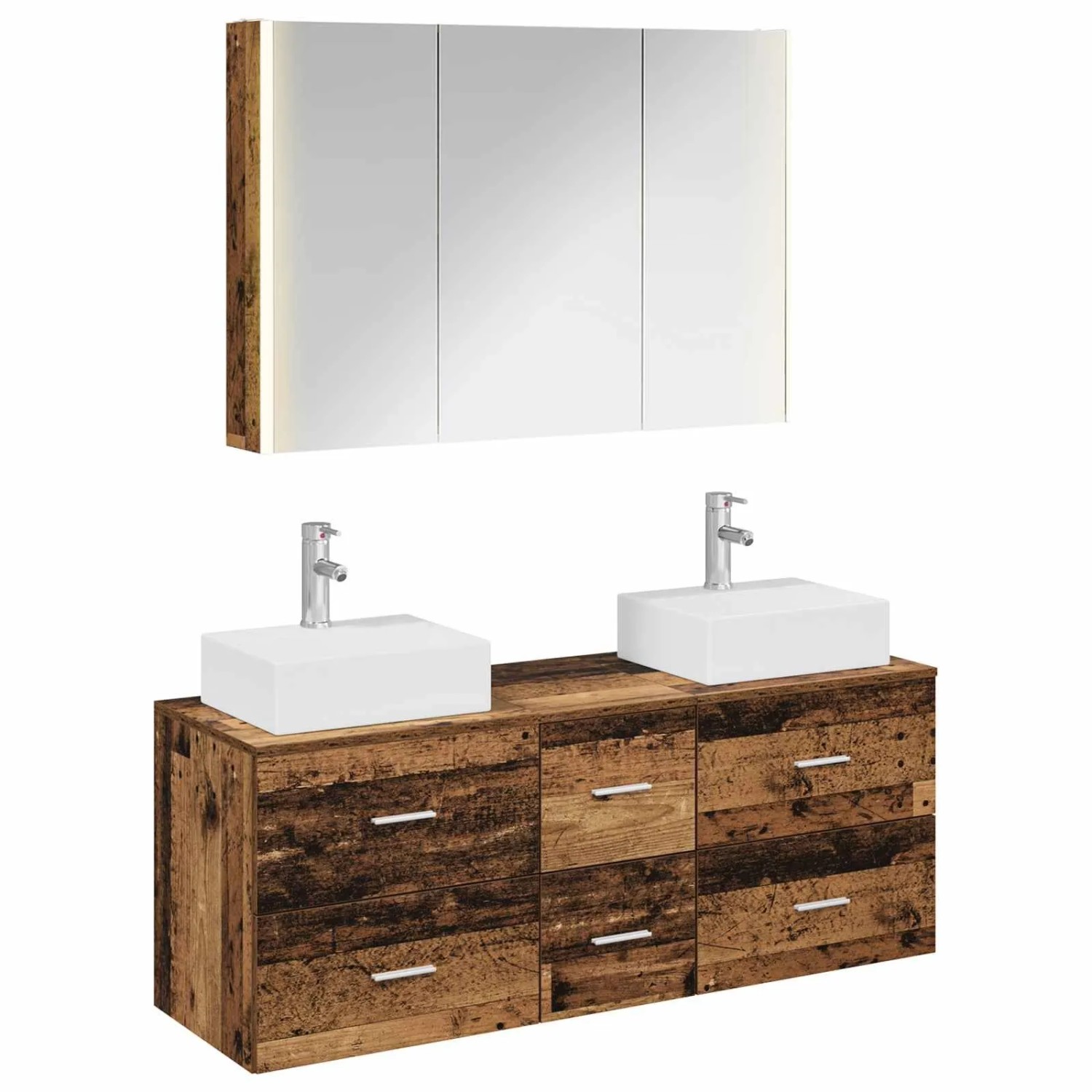 vidaXL Badezimmermöbel-Set 4-Tlg Altholz Ingenieurholz und Glas 3406829