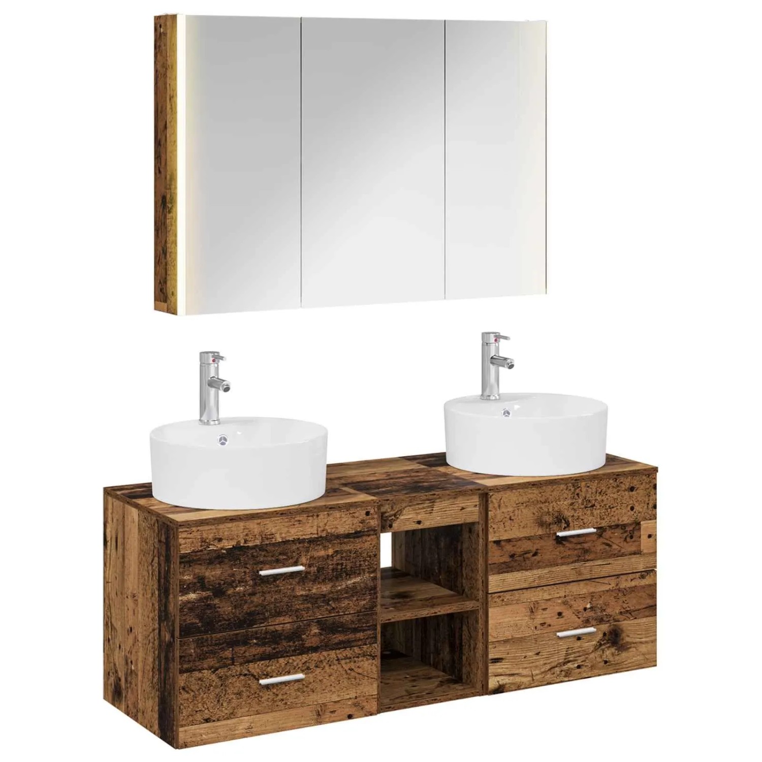 vidaXL Badezimmermöbel-Set 4-Tlg Altholz Ingenieurholz und Glas 3406909