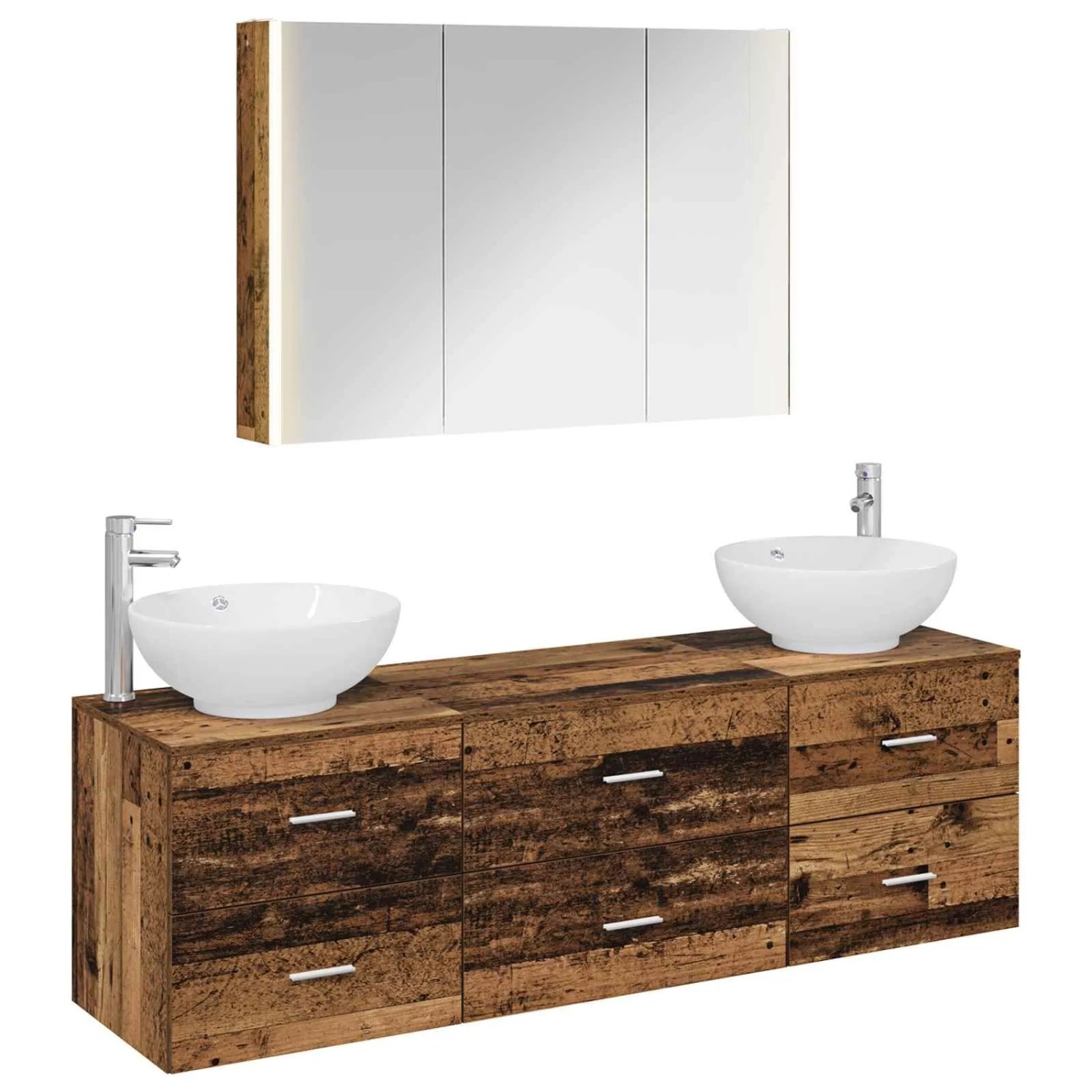 vidaXL Badezimmermöbel-Set 4-Tlg Altholz Ingenieurholz und Glas 3406949