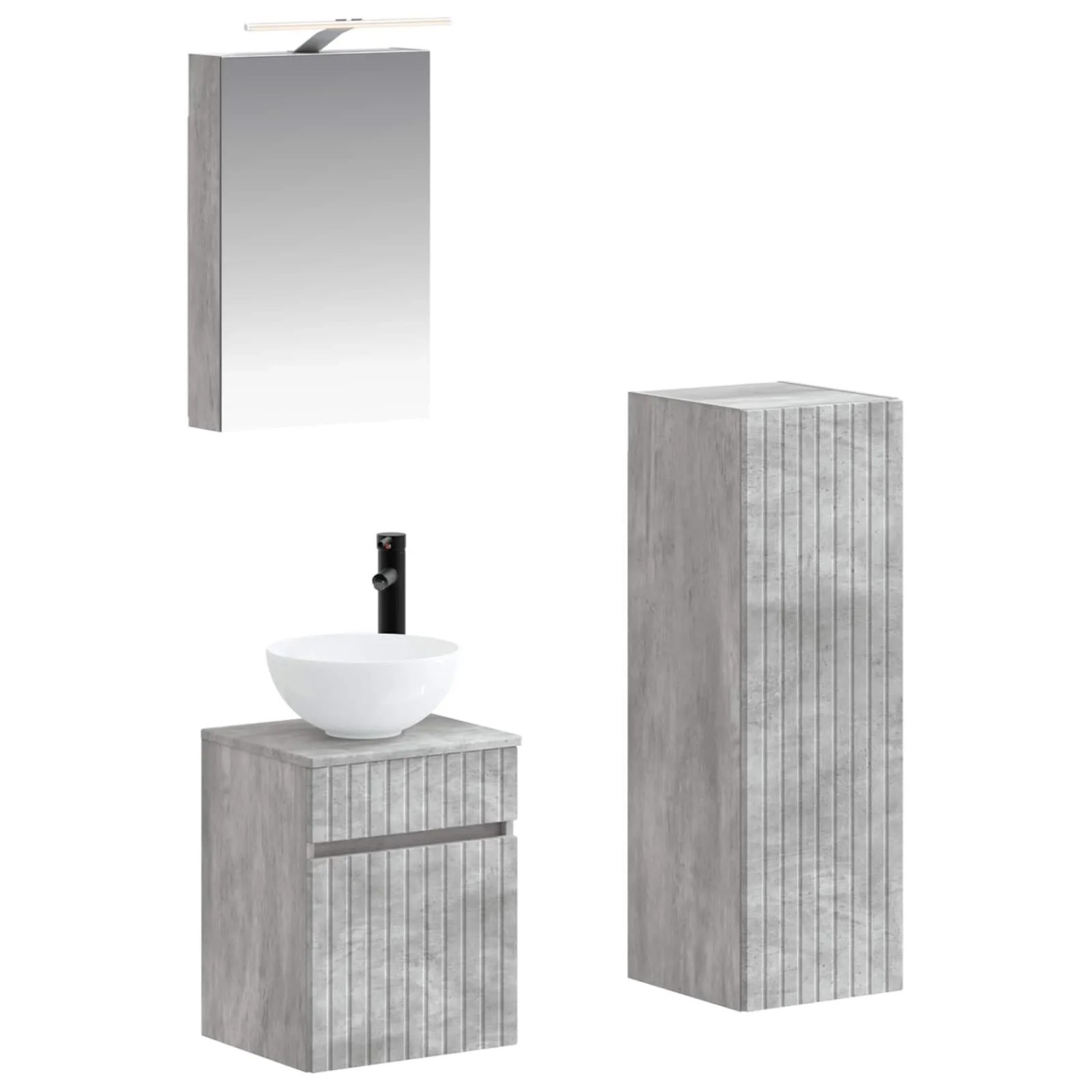 vidaXL Badezimmermöbel-Set 4-Tlg Betongrau Ingenieurholz und Glas 3407458