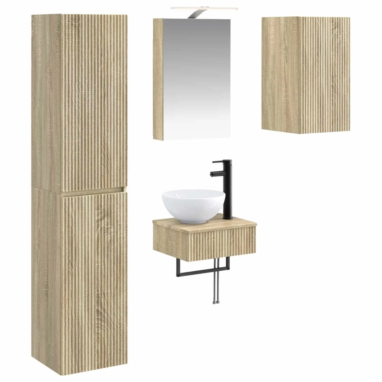 vidaXL Badezimmermöbel-Set 5-Tlg Sonoma-Eiche Ingenieurholz und Glas 3407241
