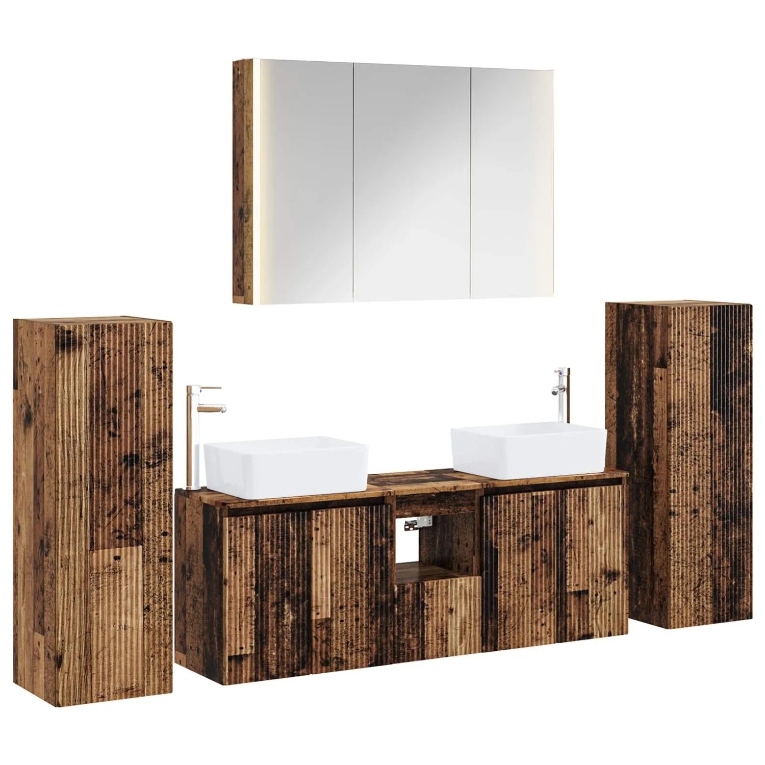 vidaXL Badezimmermöbel-Set 6-Tlg Altholz Ingenieurholz und Glas 3407173