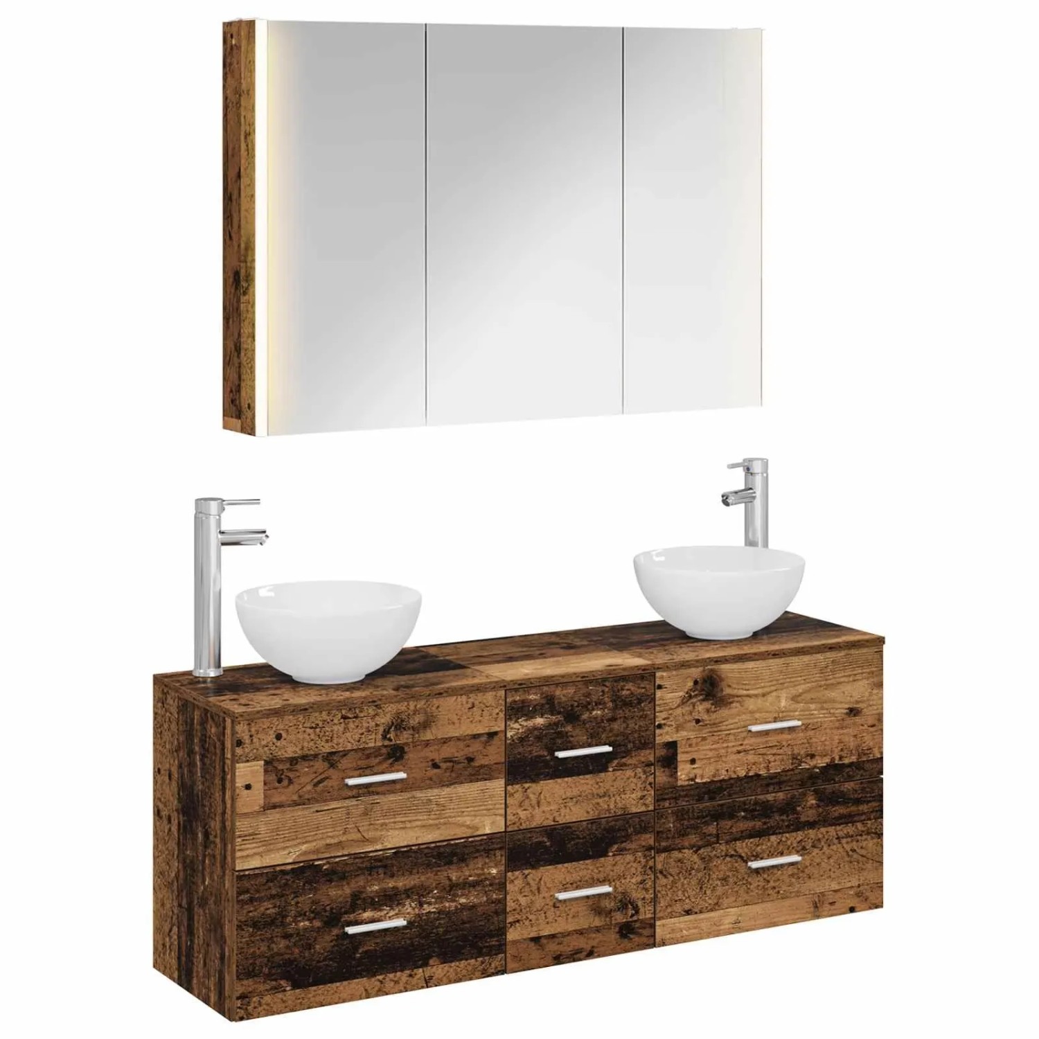 vidaXL Badezimmermöbel-Set 4-Tlg Altholz Ingenieurholz und Glas 3406709