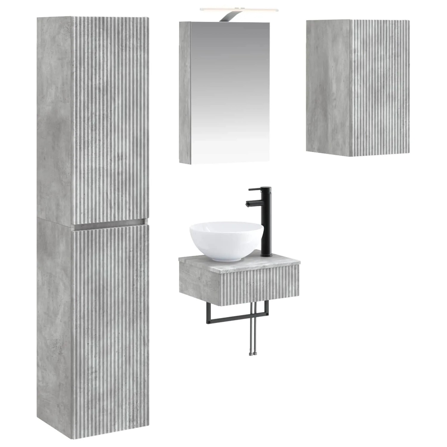 vidaXL Badezimmermöbel-Set 5-Tlg Betongrau Ingenieurholz und Glas 3407242