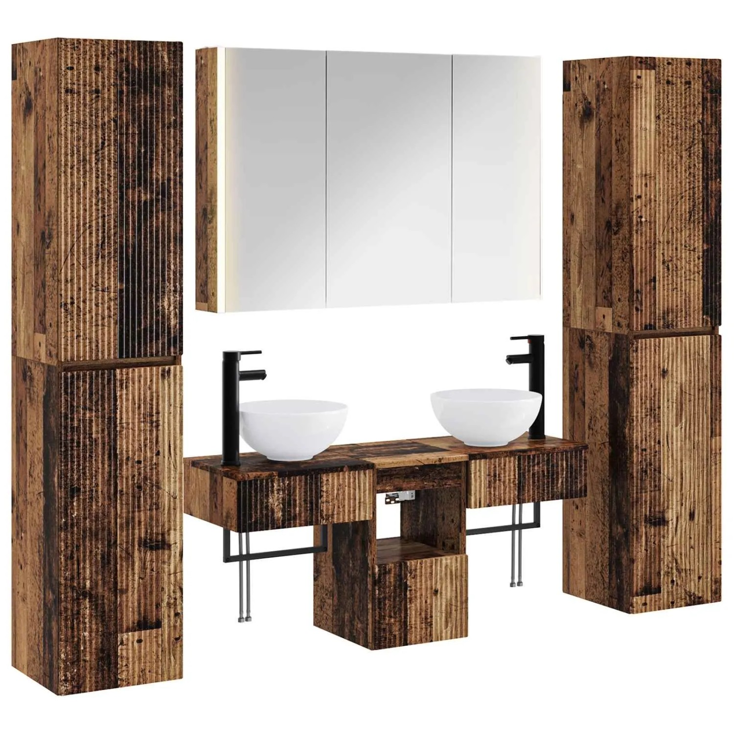 vidaXL Badezimmermöbel-Set 6-Tlg Altholz Ingenieurholz und Glas 3407189