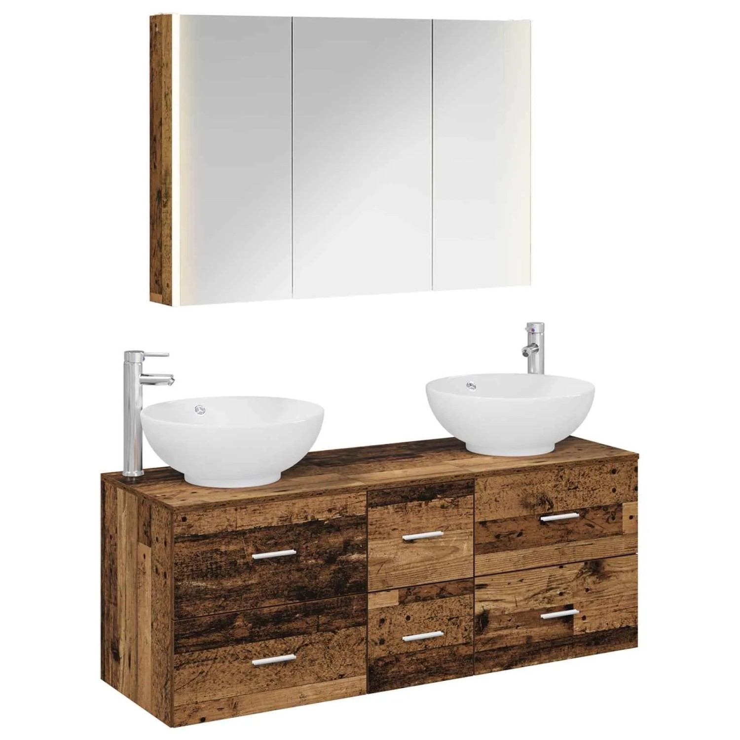 vidaXL Badezimmermöbel-Set 4-Tlg Altholz Ingenieurholz und Glas 3406989
