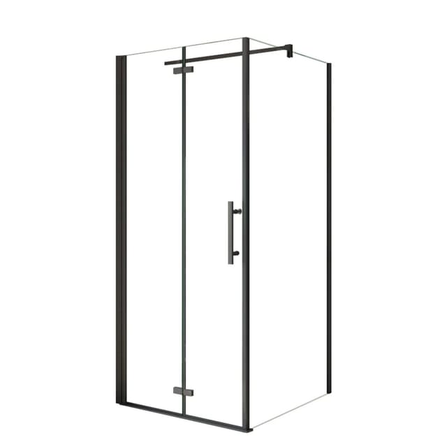 AICA 90x70cm x H.195cm Eckduschkabine Schwarz Falttür 6mm NANO ESG Glas Eckdusche Drehtür Duschabtrennung Mit 90cm Stabilisator
