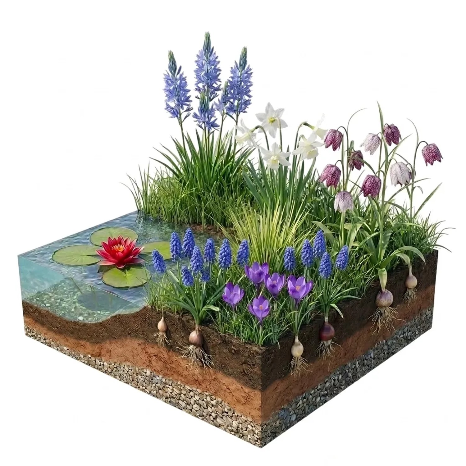Vdvelde Aqua Bulbs Bee Mix 35 Stk Crocus Muscari Narcissus Fritillaria Camassia
