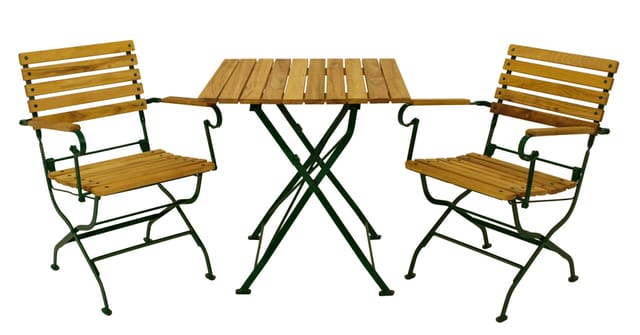Degamo - Klappgarnitur Passau 3-teilig, Flachstahl Grün + Robinie, Klappbar