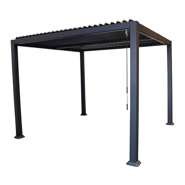 Pavillon baracoa 3x3 Meter, Aluminium dunkelgrau, Dach aus verstellbaren Alu Lamellen