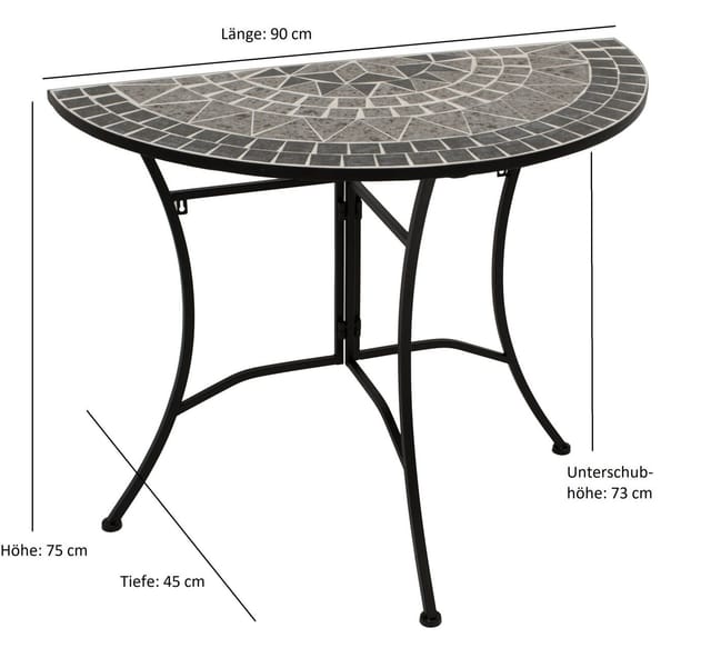Degamo - Wandtisch siena halbrund 90x45cm, Eisen + Mosaik grau