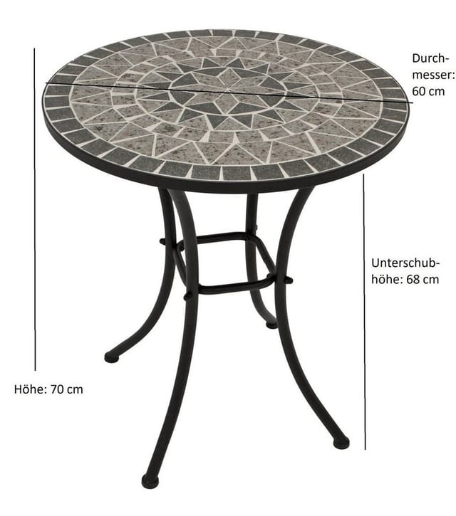 Degamo - Bistrotisch siena 60cm rund, Eisen schwarz und Mosaik grau