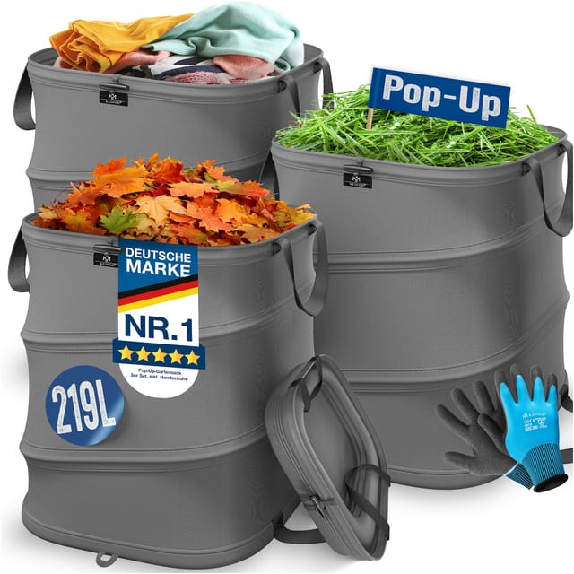 KESSER® Pop-Up-Gartensack Laubsack Gartenabfallsack inkl. Handschuhe Selbststehend mit Griffen Stabil Robust & Faltbar Laubsäcke Rasenschnitt Gartensäcke für Gartenabfälle Grünschnitt