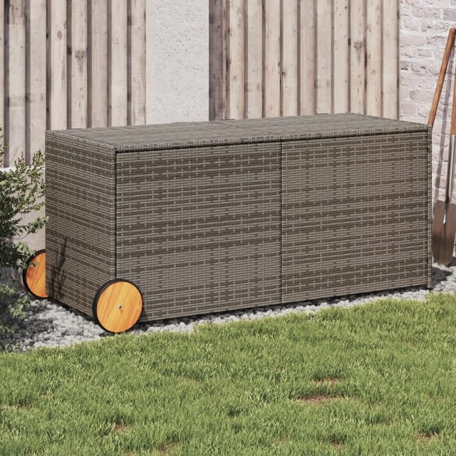 Gartentruhe mit Rollen Grau 283L Poly Rattan - Vidaxl