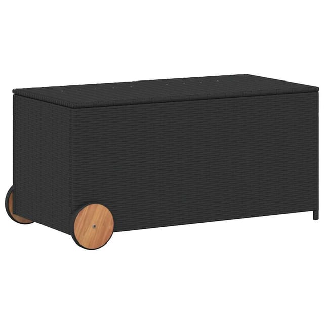 Gartentruhe mit Rollen Schwarz 190L Poly Rattan - Vidaxl