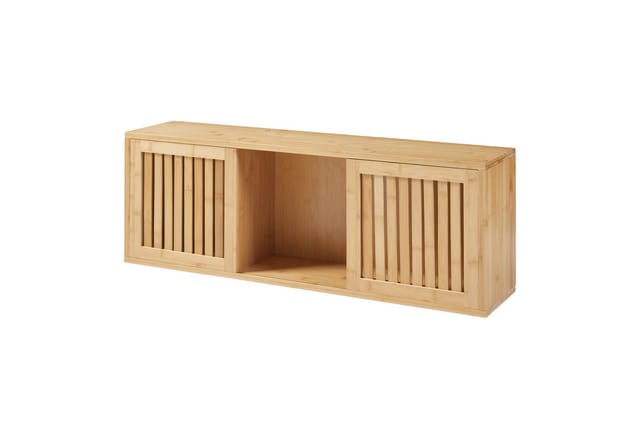 [en.casa] - Wandregal Grums mit zwei Schiebetüren 92,5x20x33cm Bambus