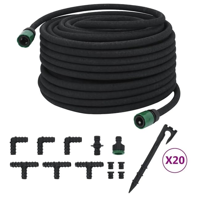 Tropfschlauch Schwarz 0,6" 50 m Gummi vidaXL