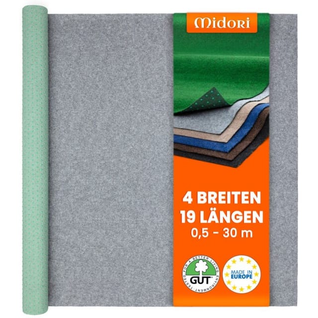 Midori - Rasenteppich 200 x 1000 cm Grau mit Noppen Kunstrasen Teppich Balkon Terrasse Outdoor