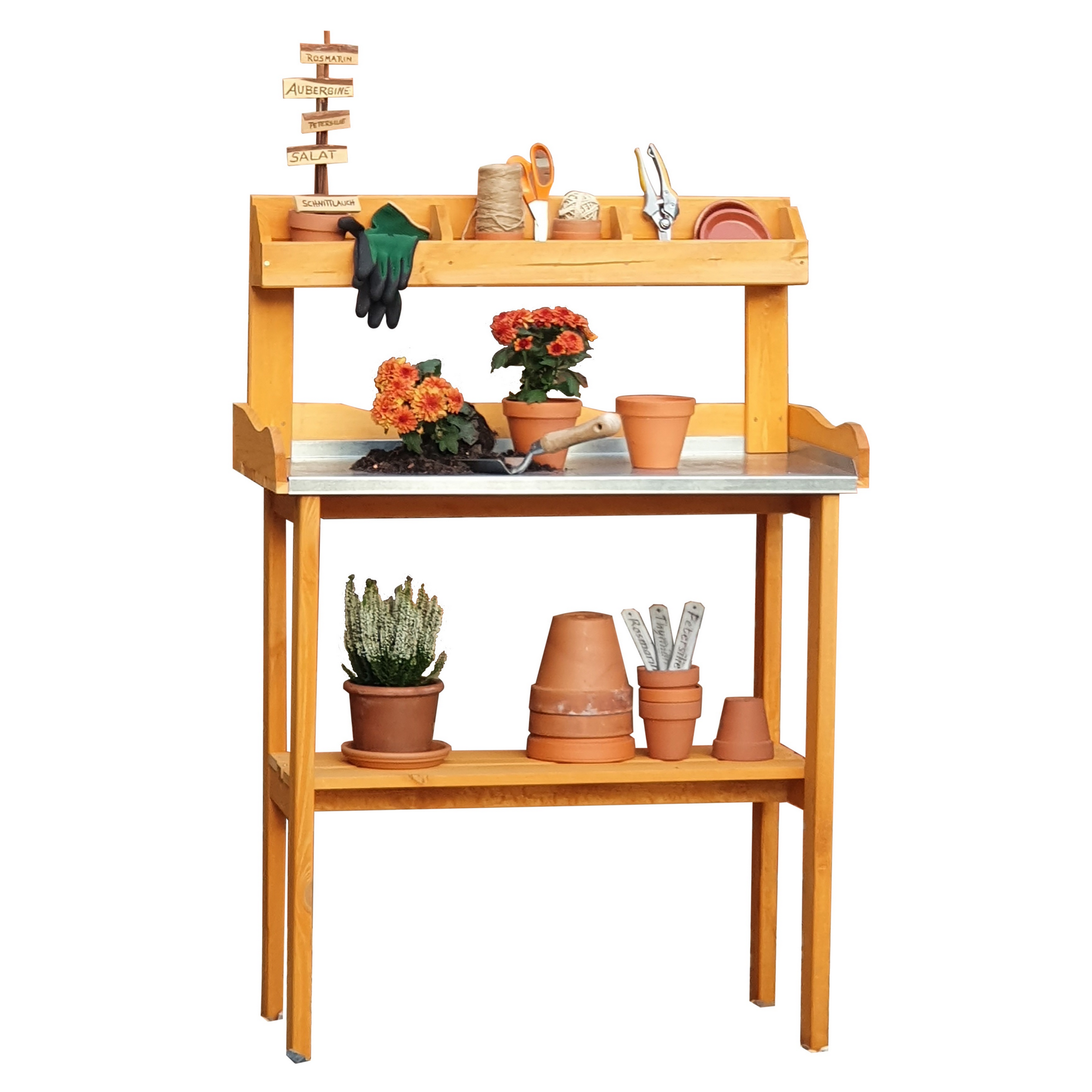 Kiehn-Holz Pflanztisch mit Ablage honigbraun 86.5 x 40.5 x 12 cm