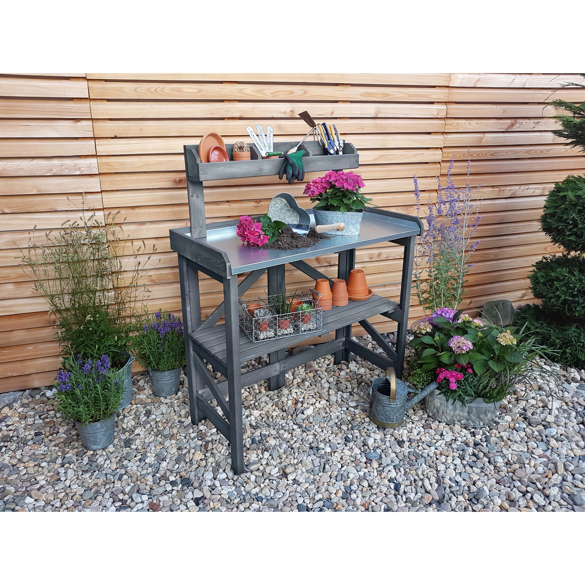 Kiehn-Holz Pflanztisch mit Ablage klappbar grau 99 x 47.5 x 19.5 cm Bild 2