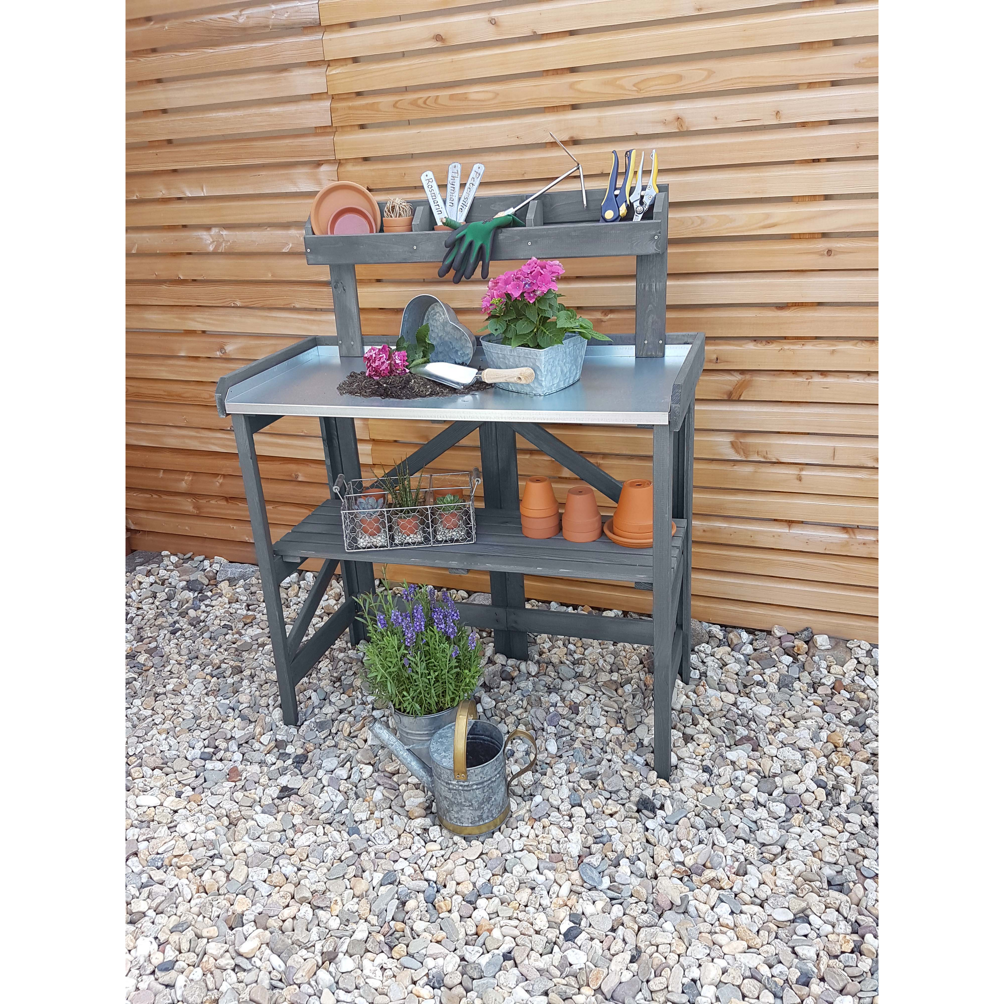 Kiehn-Holz Pflanztisch mit Ablage klappbar grau 99 x 47.5 x 19.5 cm Bild 3