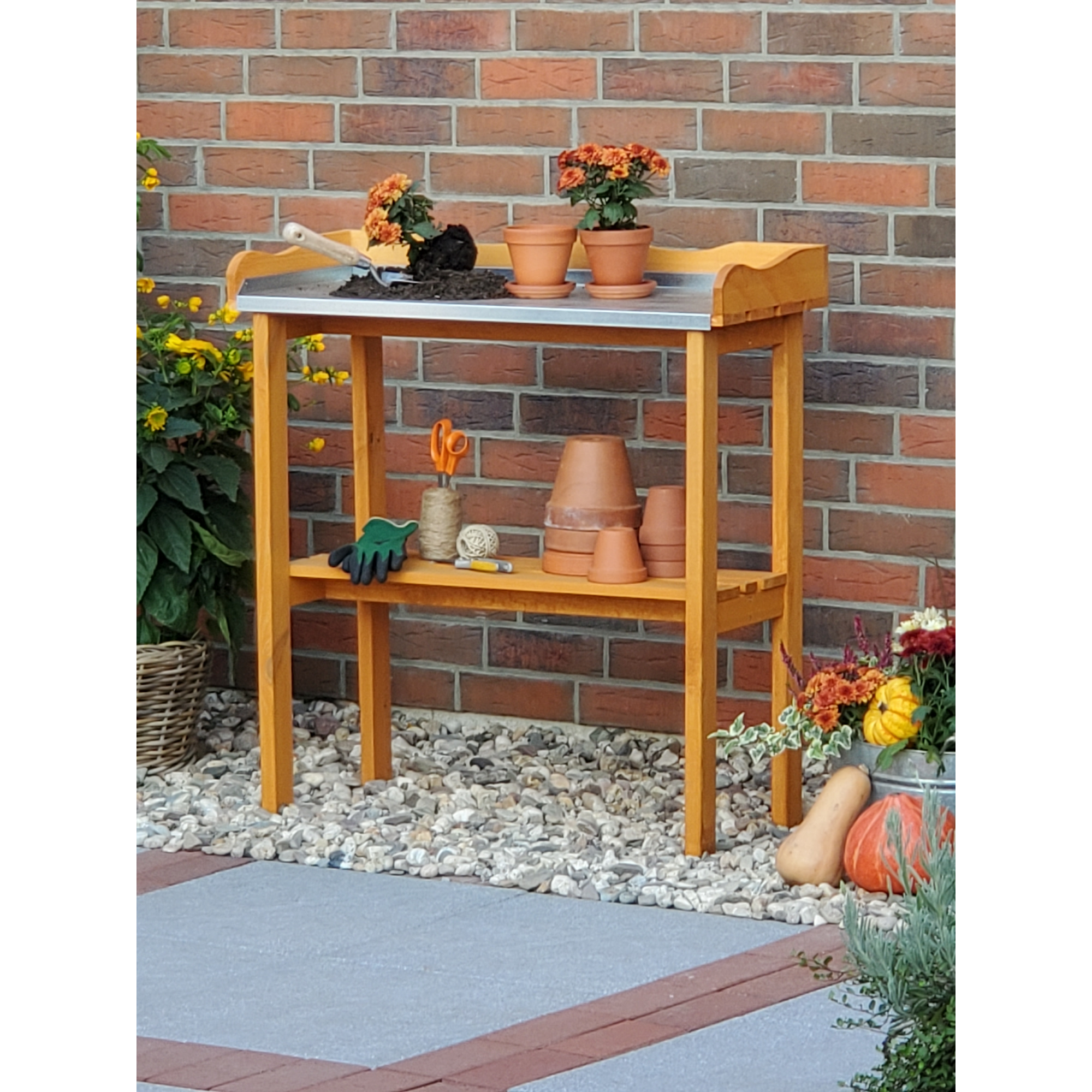 Kiehn-Holz Pflanztisch mit Arbeitsfläche honigbraun 86 x 40 x 13 cm Bild 3