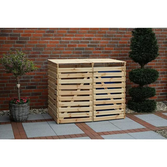 Kiehn-Holz Mülltonnenbox 'Vario V' für 2 Abfalltonnen 148 x 122 x 92 cm natur