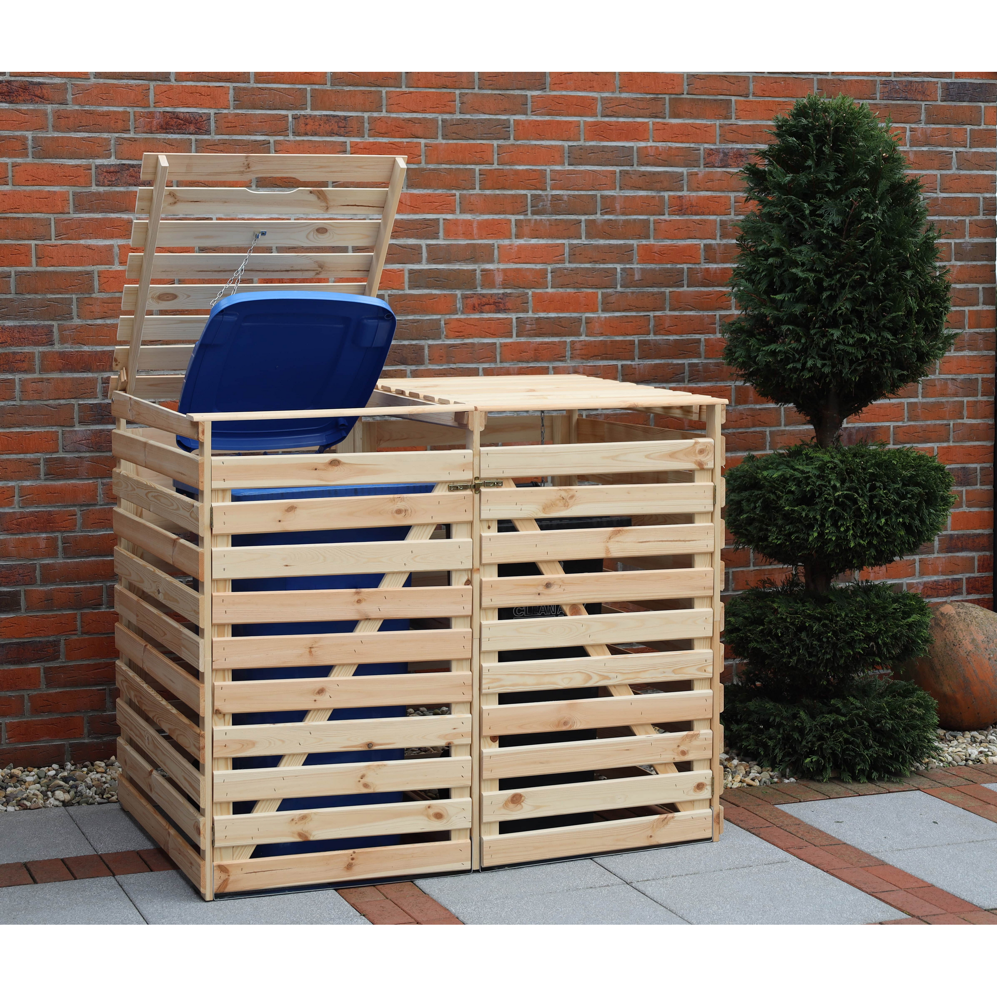 Kiehn-Holz Mülltonnenbox 'Vario V' für 2 Abfalltonnen 148 x 122 x 92 cm natur Bild 3