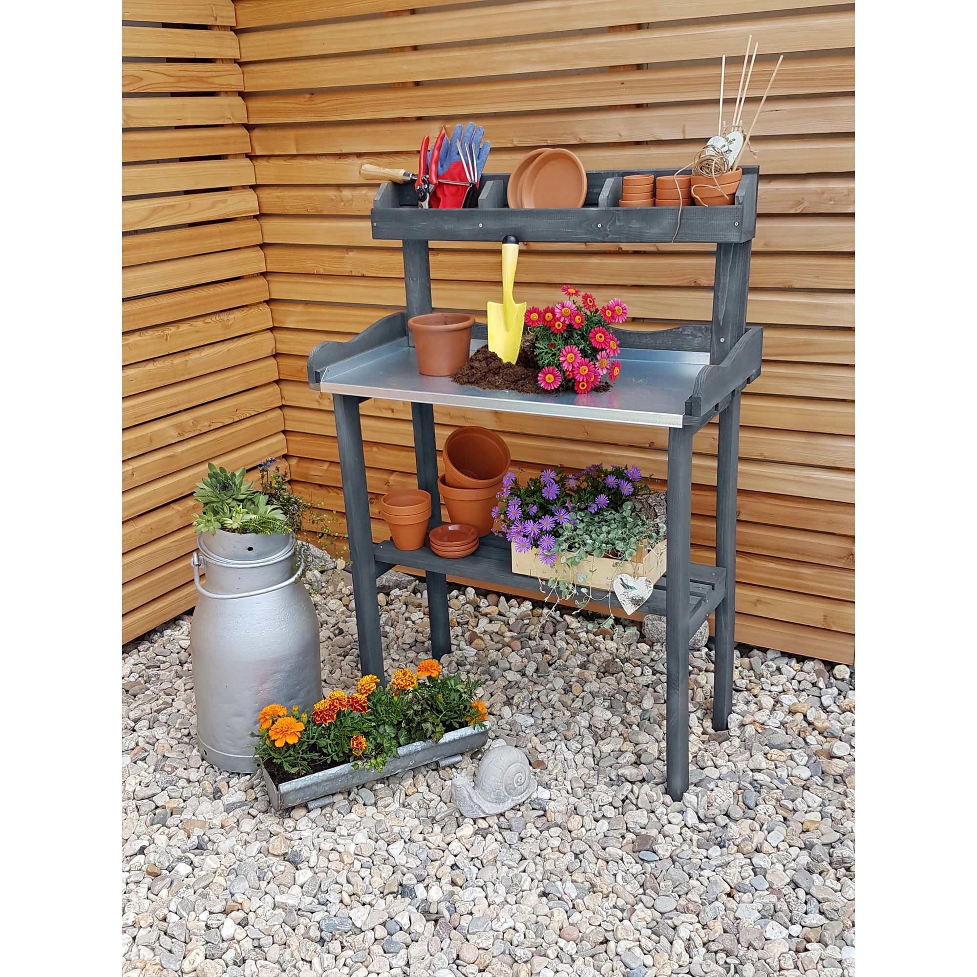 Kiehn-Holz Pflanztisch mit Ablage grau 86.5 x 40.5 x 12 cm Bild 3