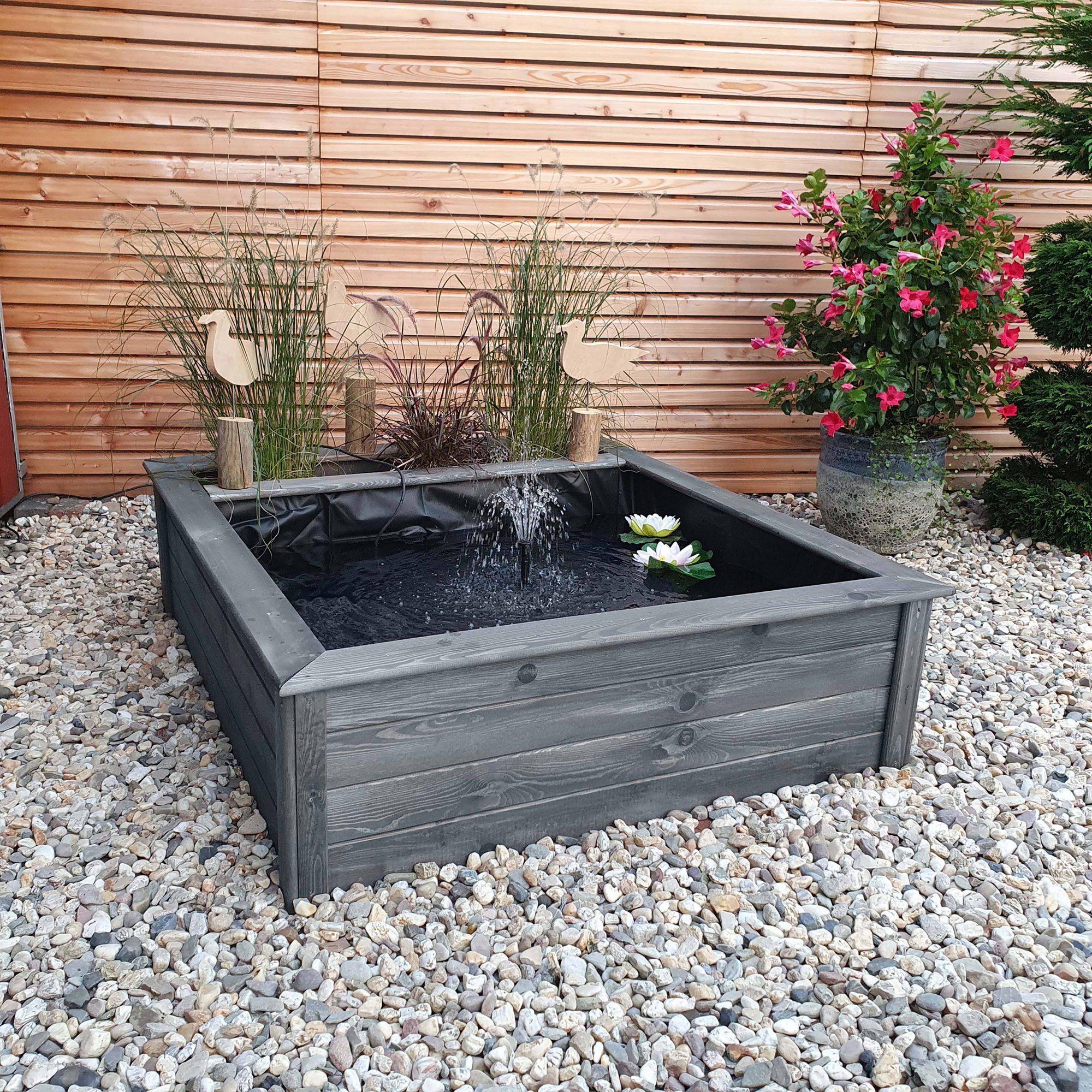 Kiehn-Holz Hochteich mit seitlicher Pflanzzone grau 146 x 40 x 127 cm