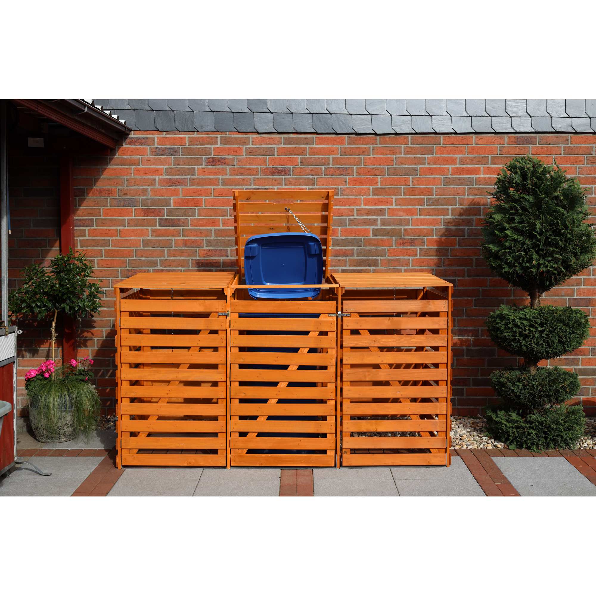 Kiehn-Holz Mülltonnenbox 'Vario V' für 3 Abfalltonnen 219 x 122 x 92 cm honigbraun