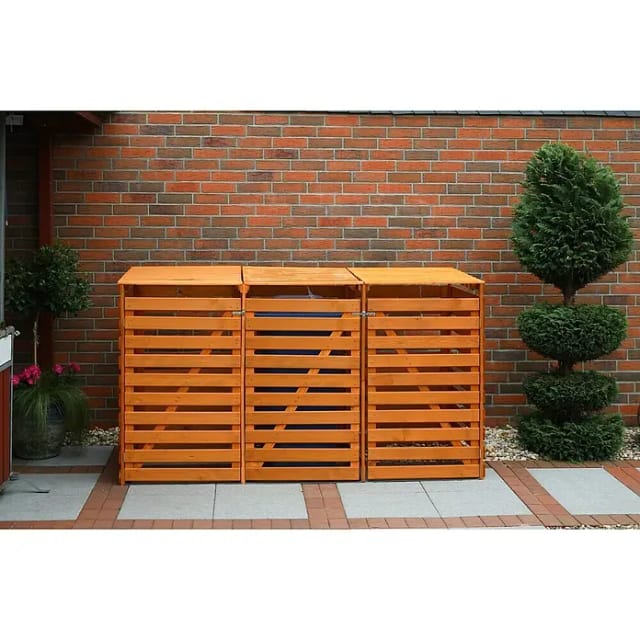 Kiehn-Holz Mülltonnenbox 'Vario V' für 3 Abfalltonnen 219 x 122 x 92 cm honigbraun