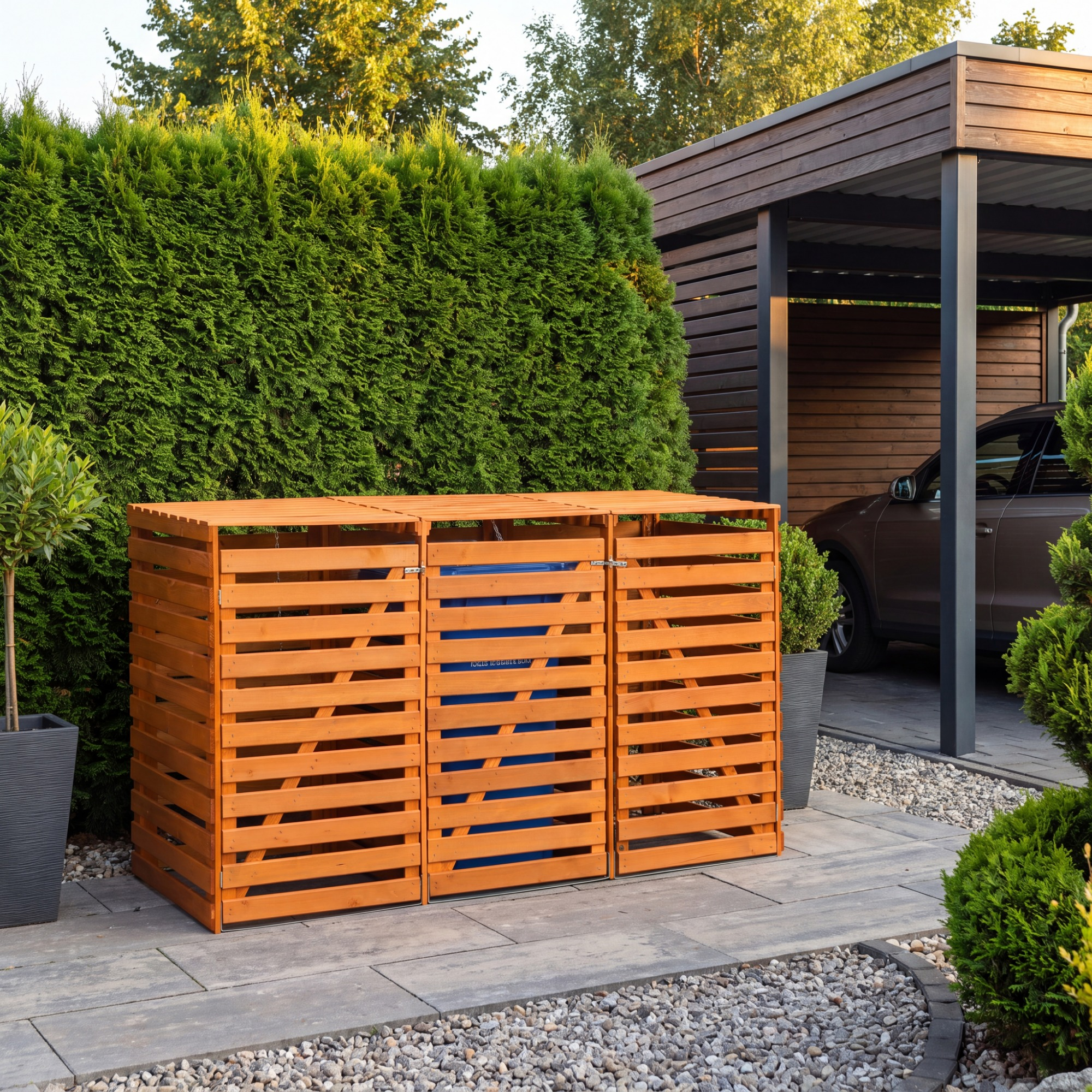 Kiehn-Holz Mülltonnenbox 'Vario V' für 3 Abfalltonnen 219 x 122 x 92 cm honigbraun Bild 3
