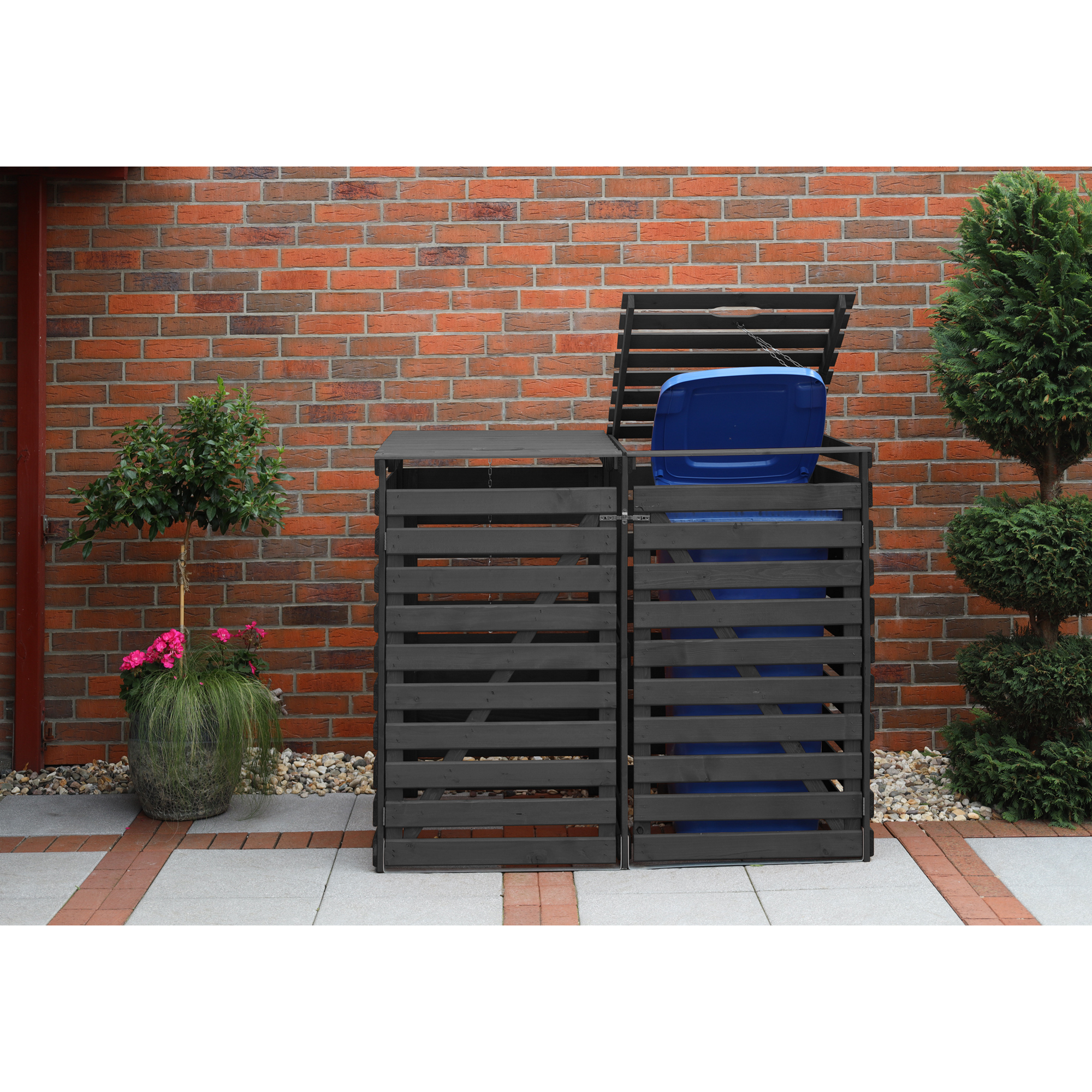 Kiehn-Holz Mülltonnenbox 'Vario V' für 2 Abfalltonnen 148 x 122 x 92 cm anthrazit Bild 2