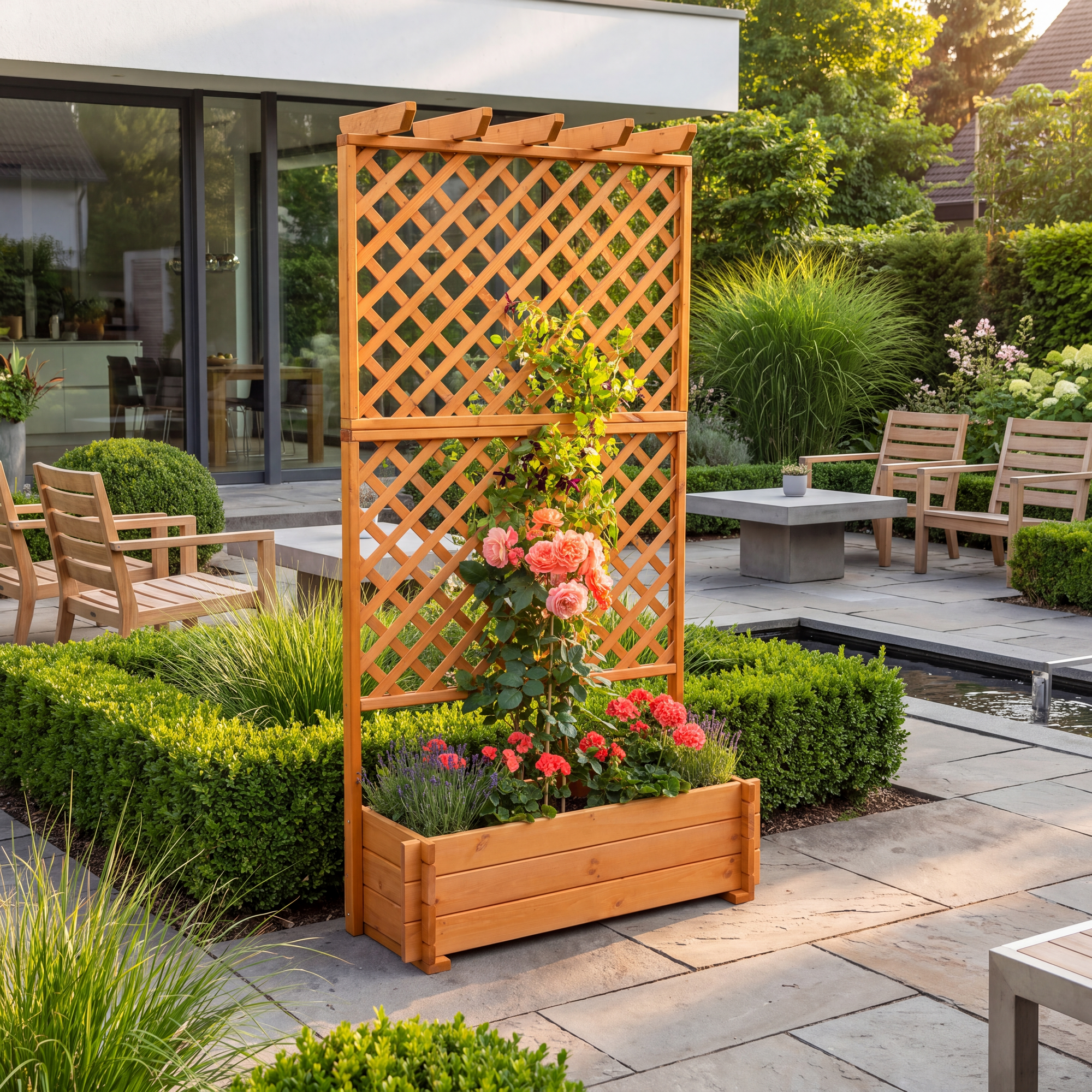 Kiehn-Holz Rankkasten mit Pergola Holz honigbraun 102 x 200 x 64,5 cm