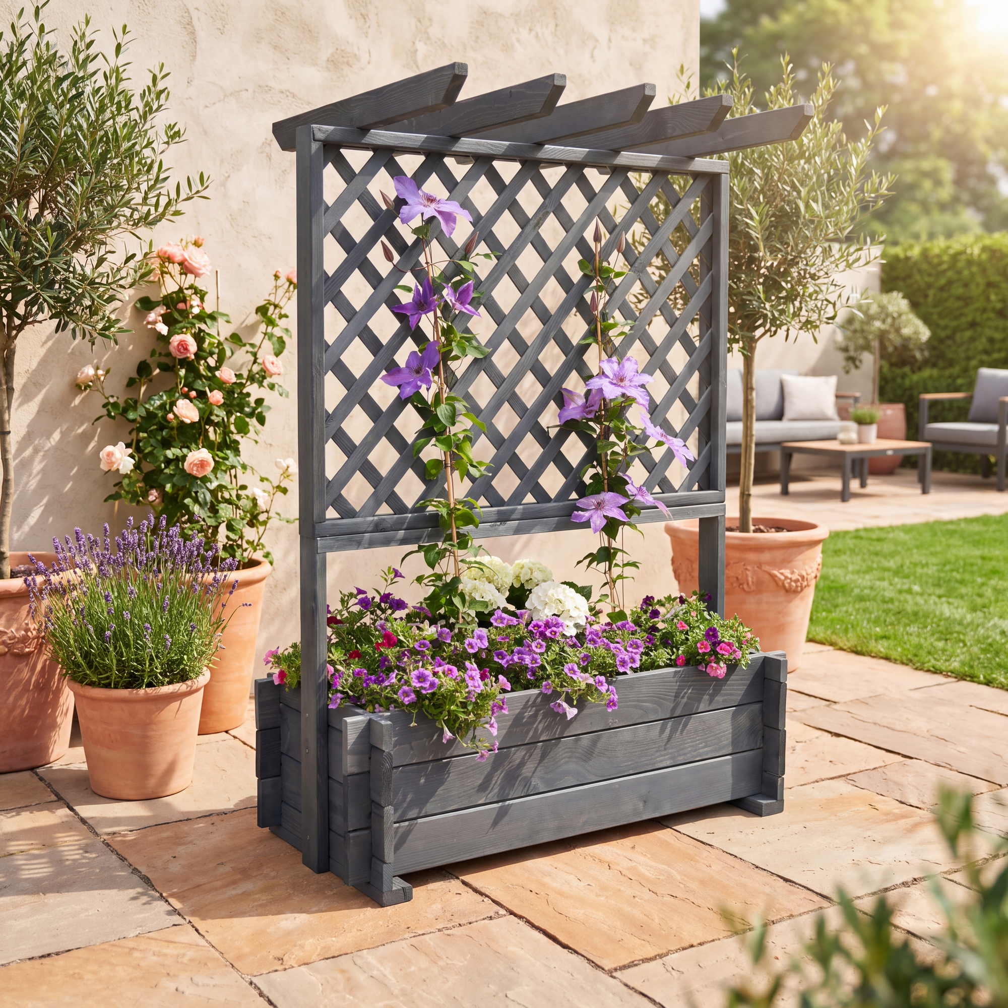 Kiehn-Holz Rankkasten mit Pergola Holz grau 112 x 139 x 65 cm