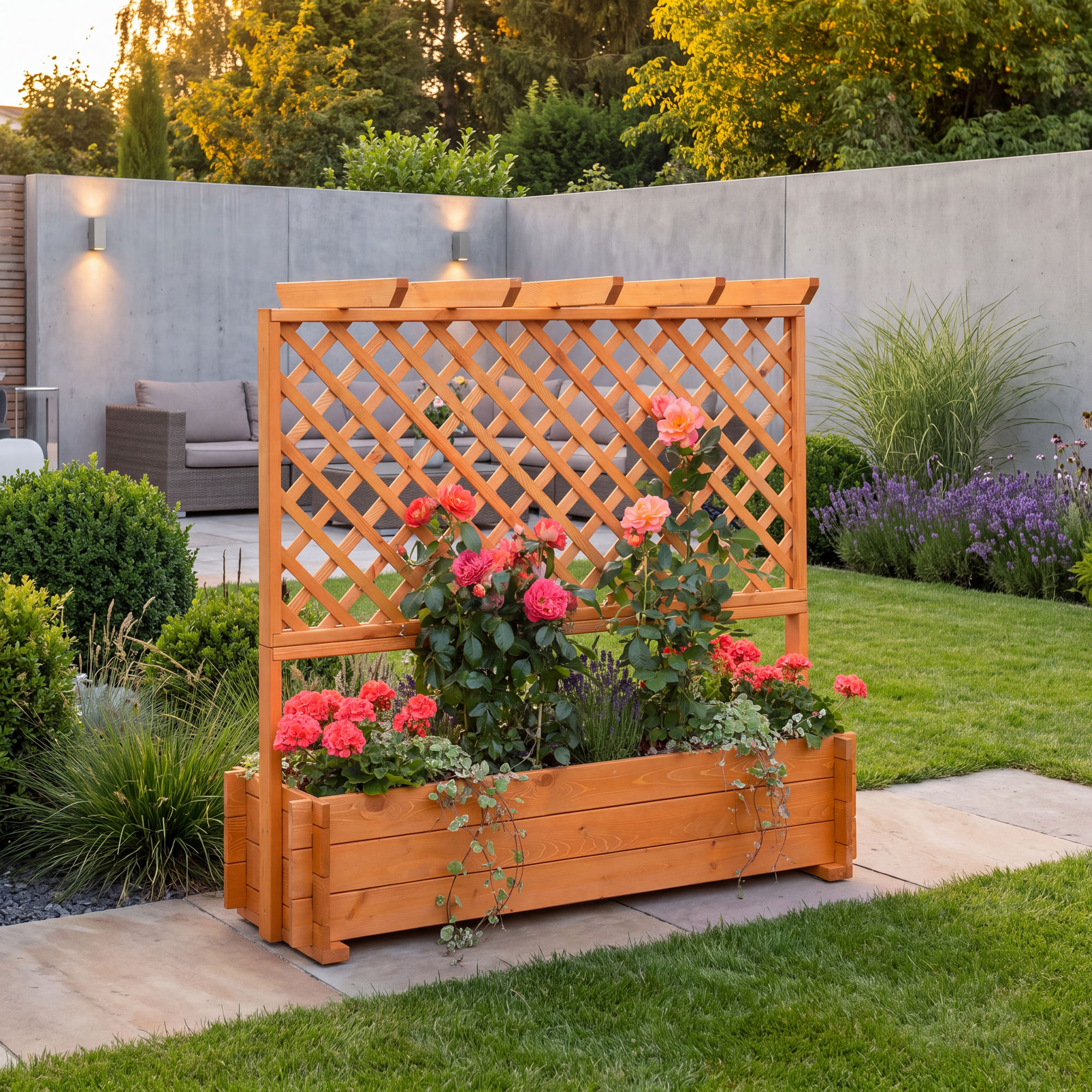 Kiehn-Holz Rankkasten mit Pergola Holz honigbraun 140 x 140 x 64,5 cm