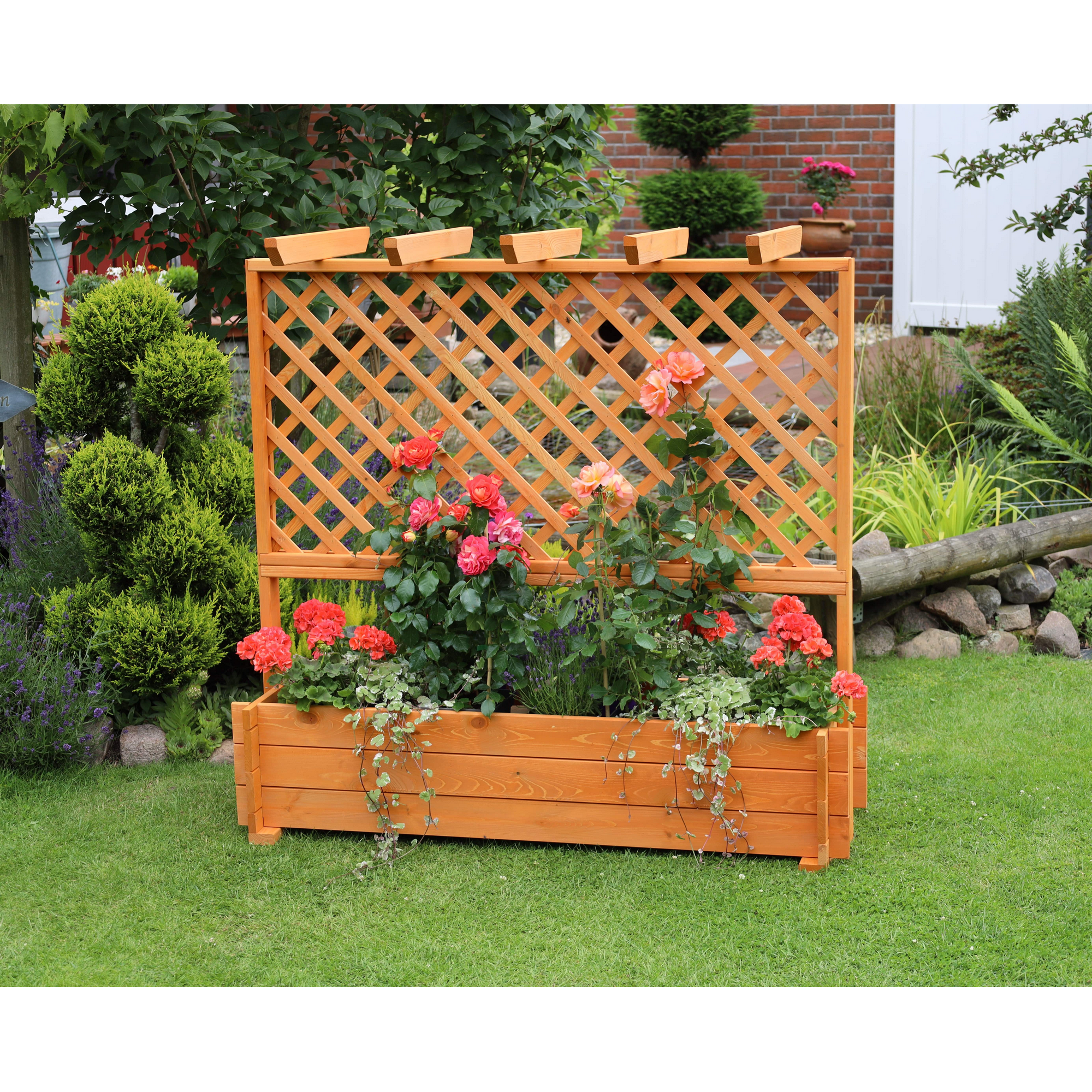 Kiehn-Holz Rankkasten mit Pergola Holz honigbraun 140 x 140 x 64,5 cm Bild 3