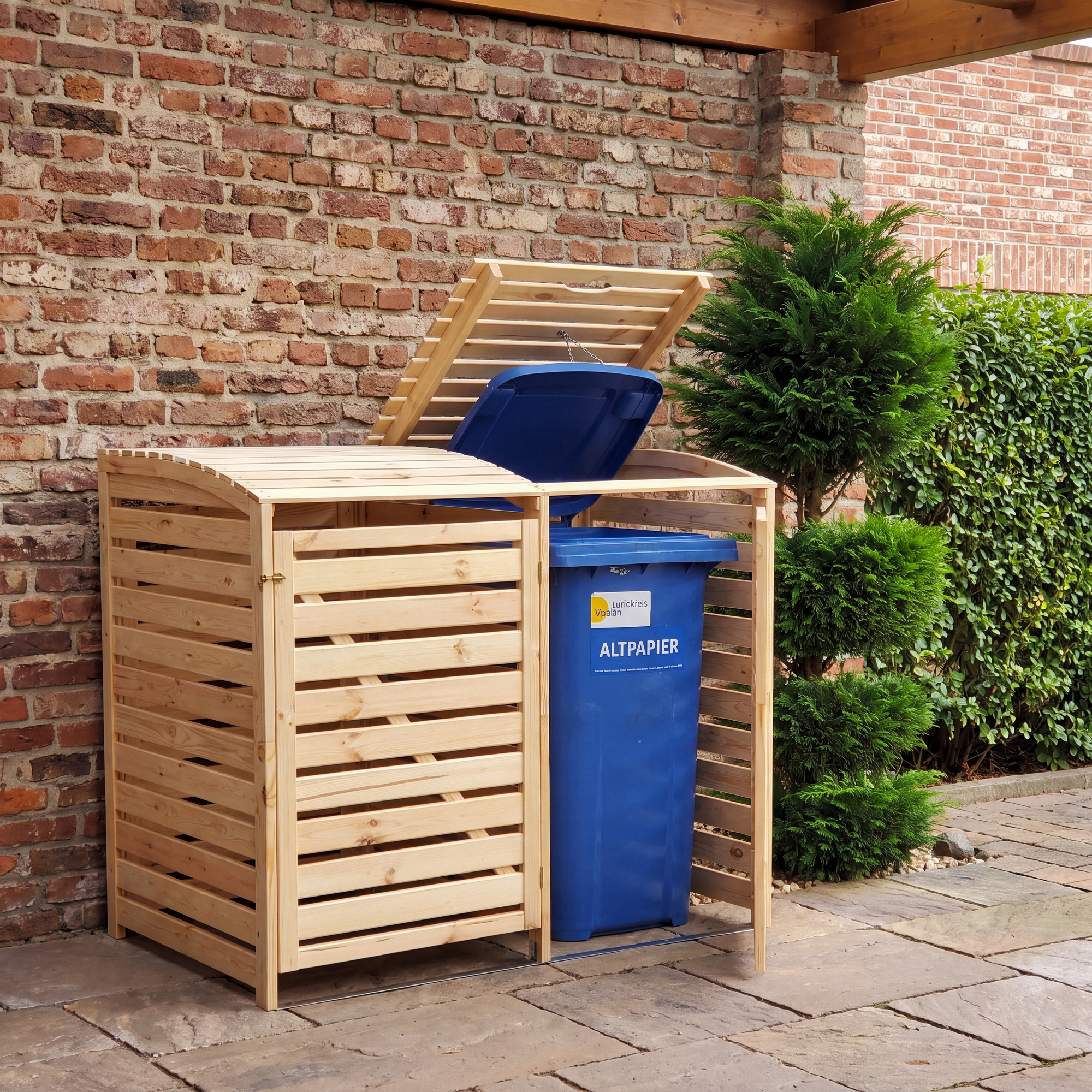Kiehn-Holz Mülltonnenbox 'Vario III' für 2 Abfalltonnen 148 x 122 x 92 cm natur Bild 3