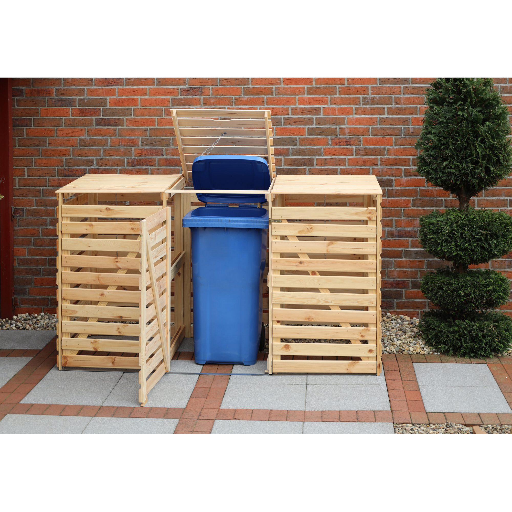 Kiehn-Holz Mülltonnenbox 'Vario V' für 3 Abfalltonnen 219 x 122 x 92 cm natur Bild 2