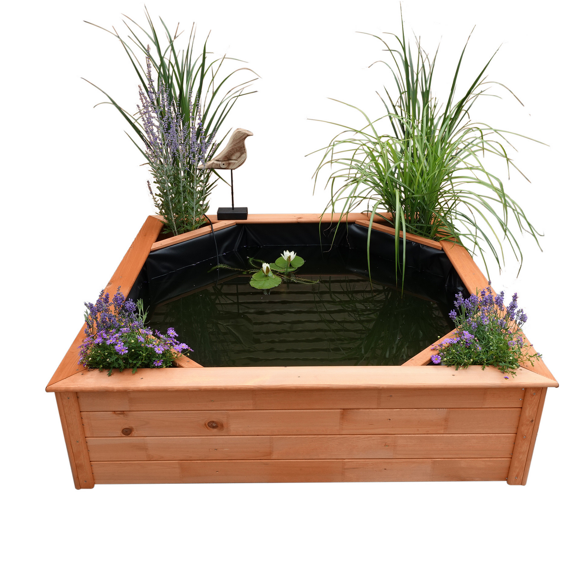 Kiehn-Holz Hochteich mit 4 seitlichen Pflanzzonen Solar honigbraun 144 x 40 x 144 cm Bild 2