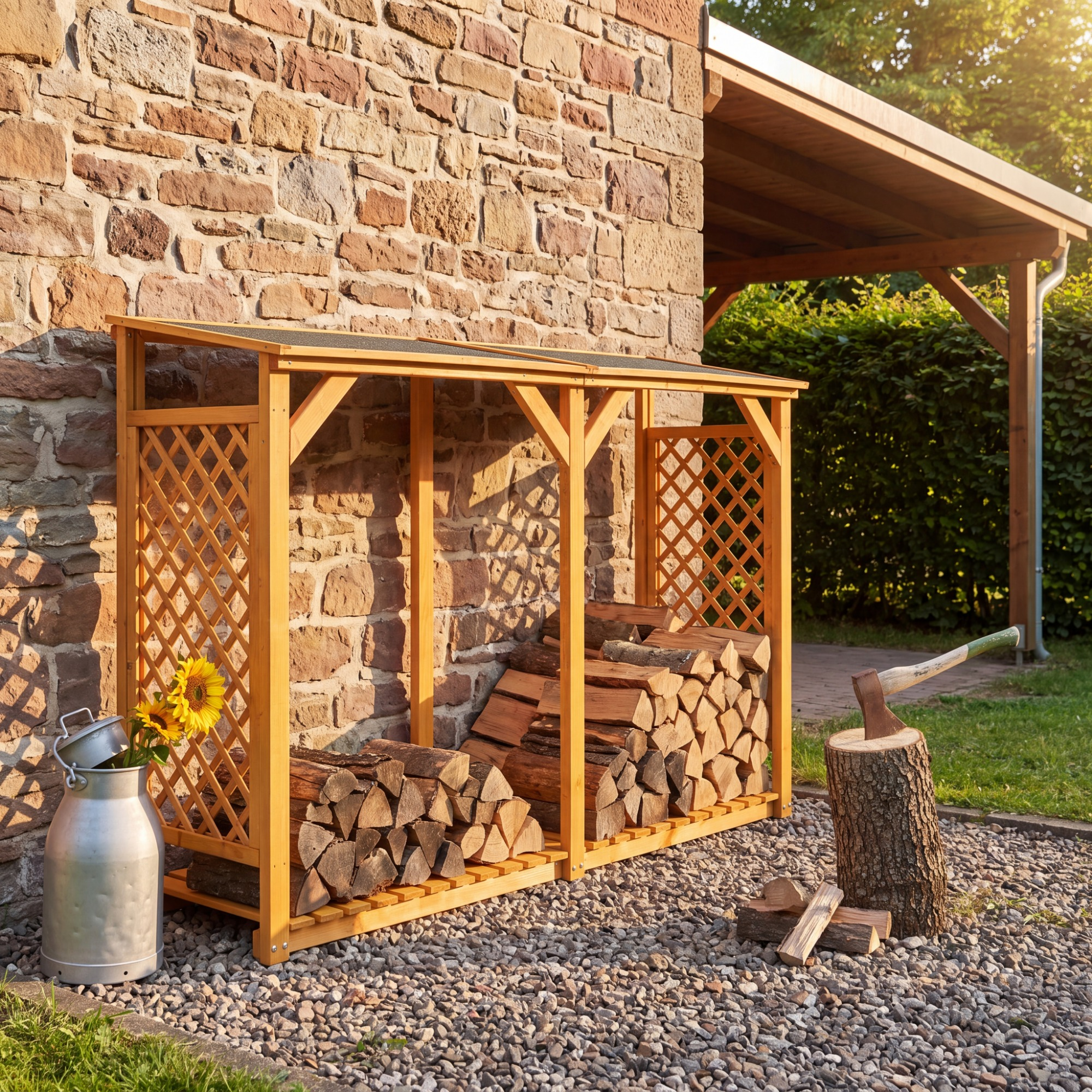 Kiehn-Holz Kaminholzregal 'Speyer' Holz honigbraun 238 x 148 x 68 cm