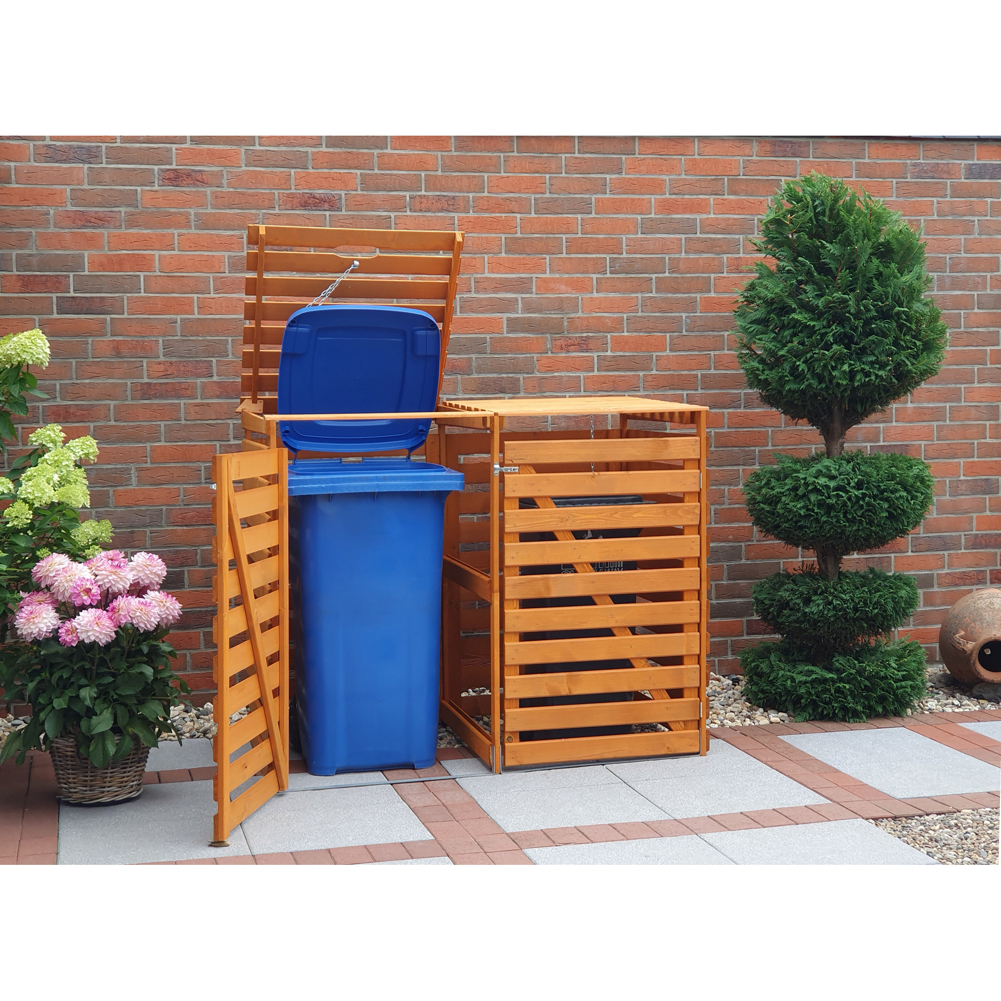 Kiehn-Holz Mülltonnenbox 'Vario V' für 2 Abfalltonnen 148 x 122 x 92 cm honigbraun Bild 3