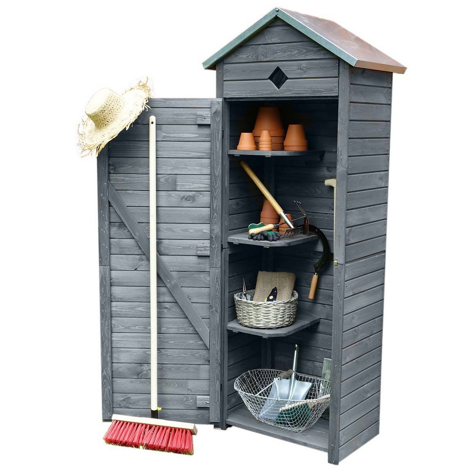 Kiehn-Holz Gartenschrank 'Babylon' Kiefernholz grau 78 x 49,5 x 194,5 cm