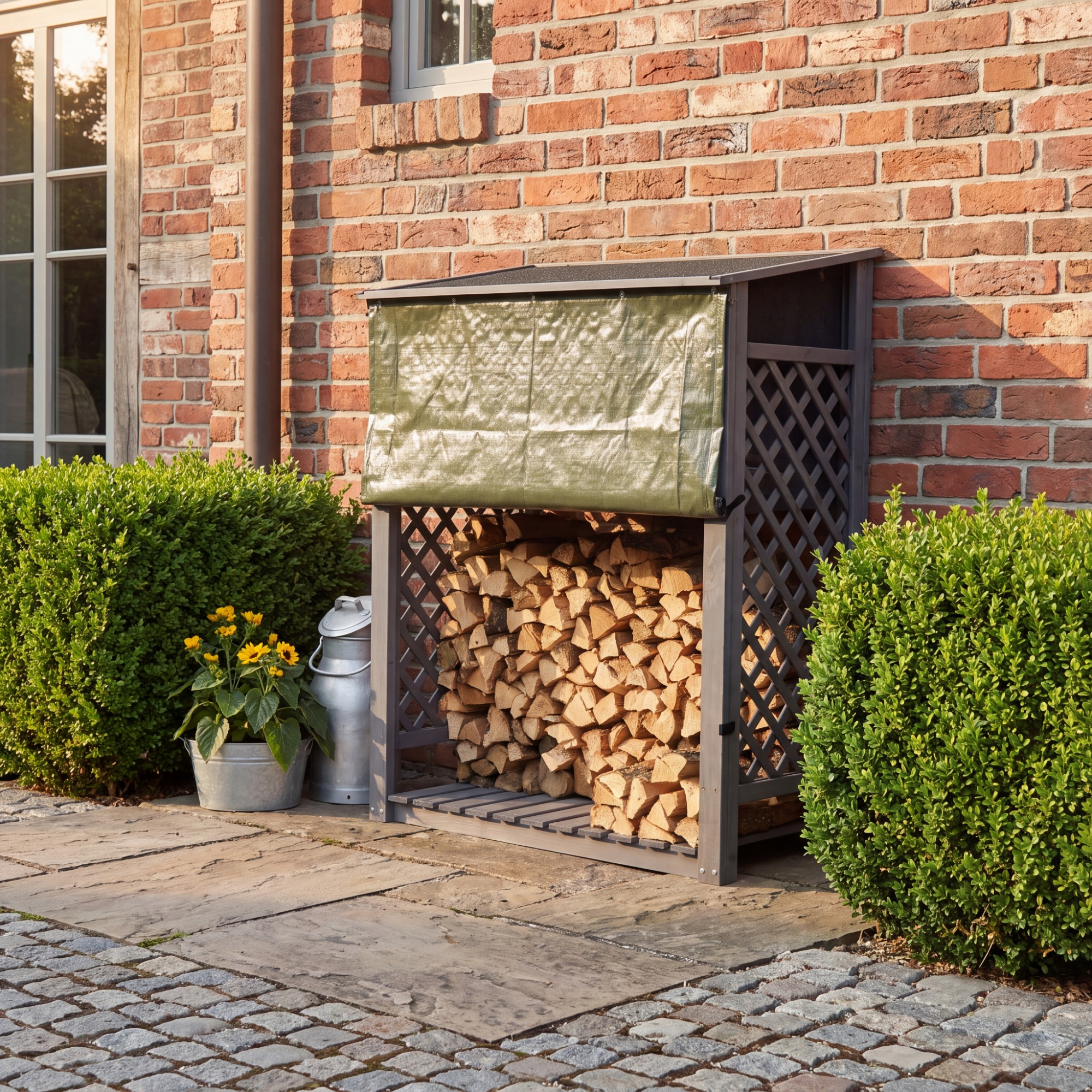 Kiehn-Holz Kaminholzregal 'Speyer' Holz grau 119,5 x 148 x 68 cm