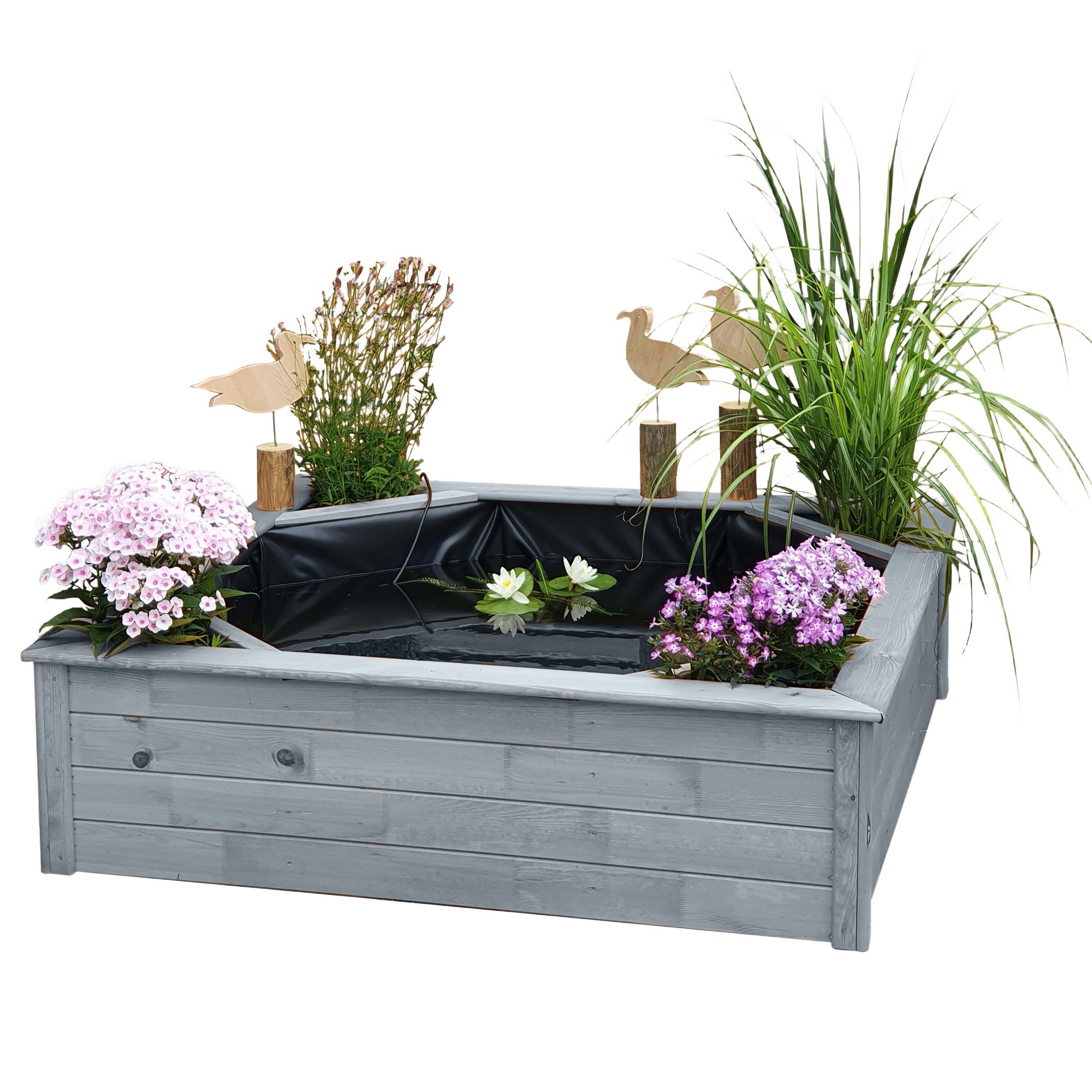 Kiehn-Holz Hochteich mit 4 seitlichen Pflanzzonen Solar grau 144 x 40 x 144 cm Bild 2