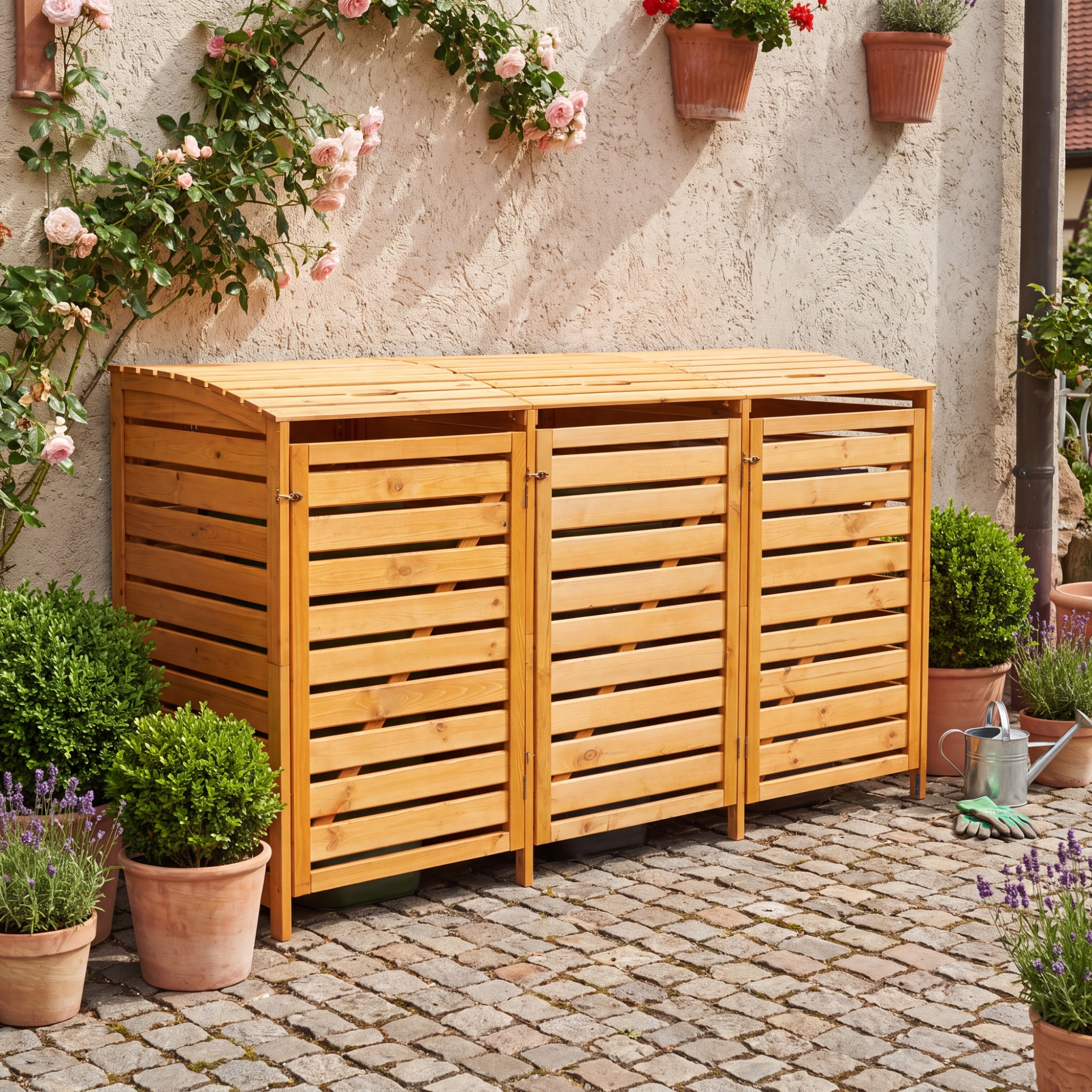 Kiehn-Holz Mülltonnenbox 'Vario III' für 3 Abfalltonnen 219 x 122 x 92 cm honigbraun Bild 3